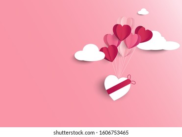 Vector illustration papercut of hearts balloon, lovely and valentine's day background, copy space for note and texture
