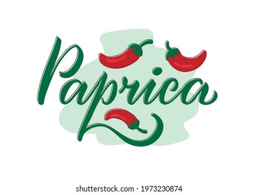 Vector illustration of paprica lettering for packages, product design, banner, spice shop  price lists. Handwritten word with peppers for web or print
