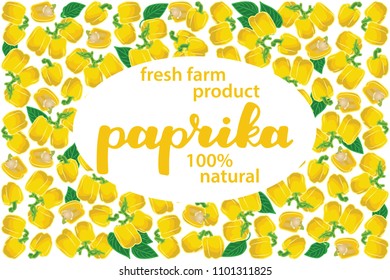 vector illustration of paprika and leaf design with lettering paprika background white and vegetable and text fresh farm product 100% natural EPS10