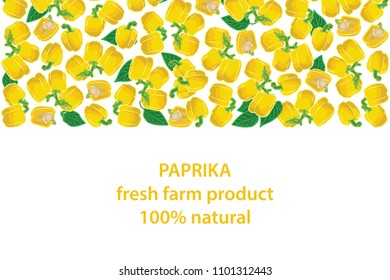 vector illustration of paprika and leaf design background white and vegetable and text fresh farm product 100% natural EPS10