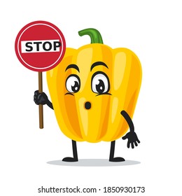 vector illustration of paprika mascot or character holding sign says stop