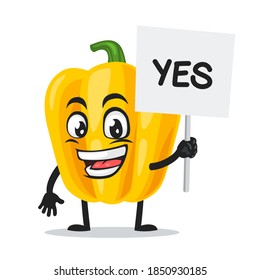 vector illustration of paprika mascot or character holding sign says yes