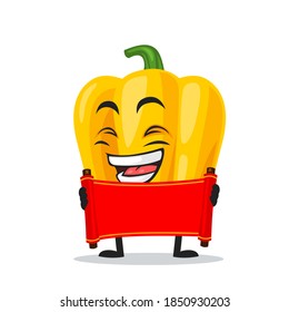 vector illustration of paprika mascot or character holding blank red scroll