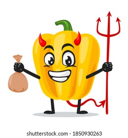 vector illustration of paprika mascot or character Wearing devil costume and holding trident