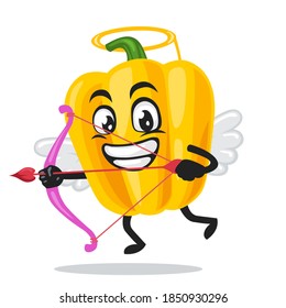 vector illustration of paprika mascot or character wearing cupid costume and holding a bow