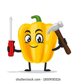 vector illustration of paprika mascot or character holding hammer and screwdriver