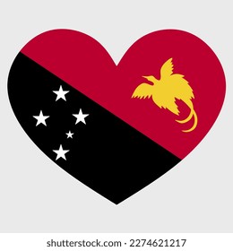 Vector illustration of the Papua New Guinea flag with a heart shaped isolated on plain background.