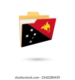 Vector illustration of Papua New Guinea flag isolated in file folder on white background.