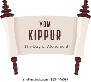 Vector illustration of papyrus on a white background. Scroll paper. Cartoon image of the Torah in the unfolded state. Yom Kippur design illustration