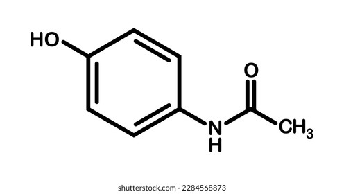 Vektorgrafik des Paracetamol- oder Acetaminophen-Moleküls, das ein Schmerzmittel auf weißem Hintergrund ist