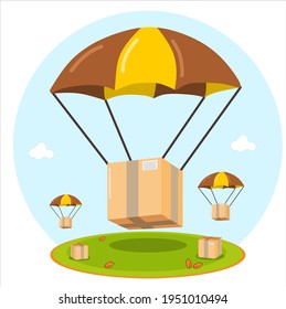 Vector Illustration Of Parachute Flying Package, Drop Shipping Concept, Delivery Service Concept, Transportation Logistics, Air Delivery Concept