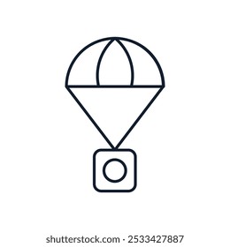 Vector illustration of parachute module in linear style. Science, discovery, and space symbol. Astronomy and communication element