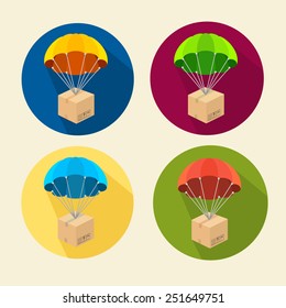 Vector illustration parachutes icons set. Circle buttons