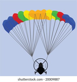 Vector illustration of a paraglider with a colorful parachute