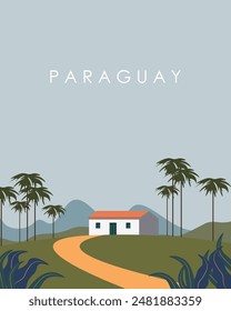 Ilustración vectorial. Paraguay. Cartel de viaje, Anuncio, postal, portada. Diseño moderno. Turismo, viajes.