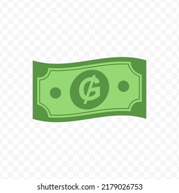 Vector illustration of Paraguayan guaraní  banknote in green color on transparent background (PNG).