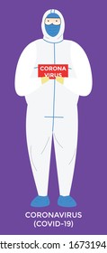 Vector illustration of paramedics wearing protective costumes and masks that disinfect coronavirus. coronavirus or covid-19 paper