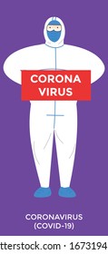 Vector illustration of paramedics wearing protective costumes and masks that disinfect coronavirus. coronavirus or covid-19 paper