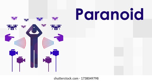 vector illustration of paranoid person in social environment and typed name of personality disorder 