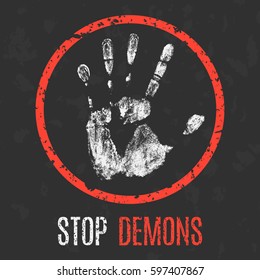 Vector illustration. Paranormal phenomena: stop demons.