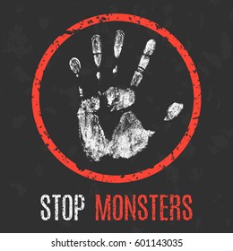 Vector illustration. Paranormal phenomena: stop monsters.