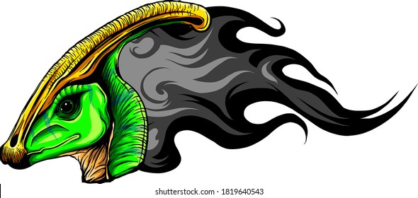 Vector illustration Parasaurolophus with flame. design art