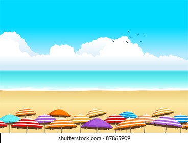 Vector illustration of parasols at the beach