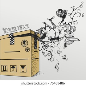 vector illustration of a parcel with funny freaks and fantasy plants