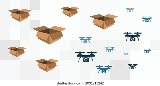 vector illustration of parcels and drones for aerial delivery with modern technologies