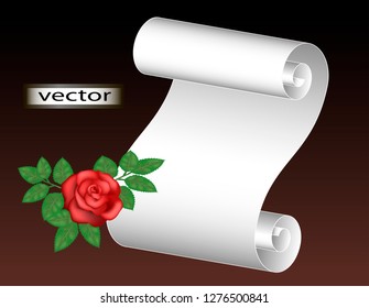 Vector illustration of a parchment scroll and flower red rose template for your text greetings or romantic declarations