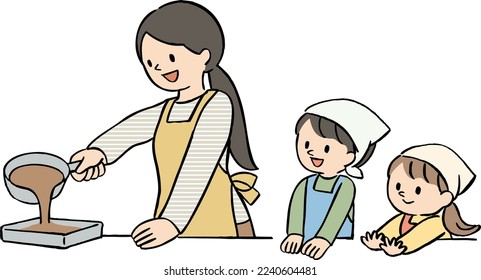 Vector illustration of parent and child cooking chocolate