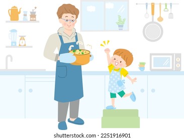 Vector illustration of parent and child cooking