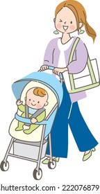 Vector illustration of parent and child going out in stroller