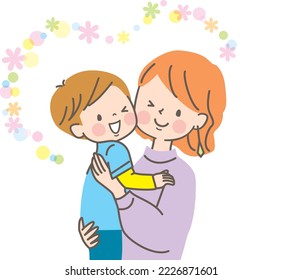 Vector illustration of parent and child smiling and hugging