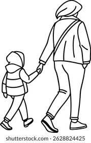 Ilustração vetorial de um pai e uma criança caminhando juntos, de mãos dadas, representando a união e o tempo da família