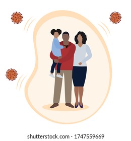 Vector illustration Parents and child protected against viruses, diseases Family health and wellness. Medical insurance plan Strong immunity, vaccination, healthy lifestyle Protect Health care concept