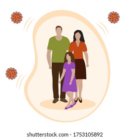 Vector illustration Parents and child protected against viruses, diseases Family health and wellness. Medical insurance plan Strong immunity, vaccination, healthy lifestyle Protect Health care concept