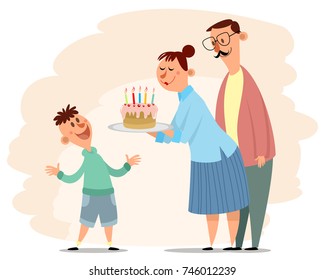 Vector illustration of parents congratulate son's birthday
