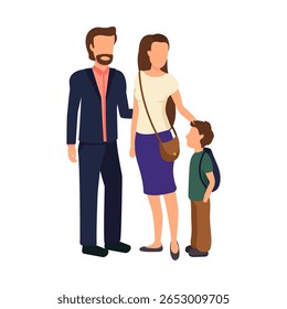 Vector illustration of parents with their son standing together and smiling happily.