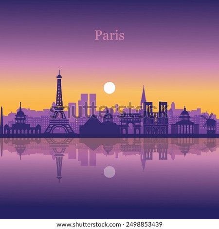 A vector illustration of the Paris city skyline silhouette, featuring iconic landmarks.