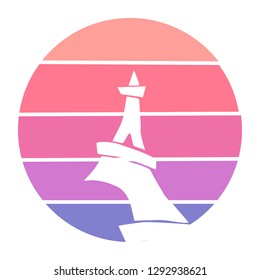 Vector Illustration of Paris Eiffel Tower with Circle Sunset of Red, Pink, and Violet Color. Graphic Design for Background, T-shirt, Template, and More