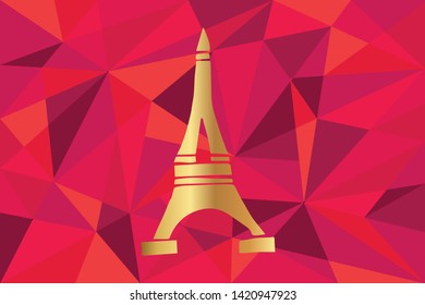 Vector Illustration of Paris Eiffel Tower Icon with Red Polygon and Geometric. Graphic Design for Template, Layout, Background, Poster and More. 