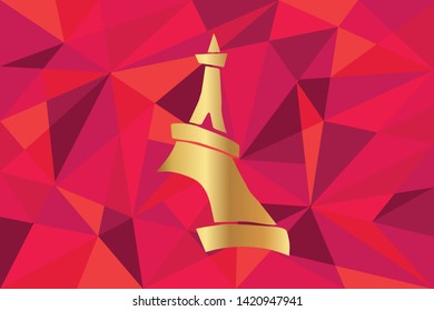 Vector Illustration of Paris Eiffel Tower Icon with Red Polygon and Geometric. Graphic Design for Template, Layout, Background, Poster and More. 