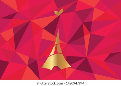 Vector Illustration of Paris Eiffel Tower Icon with Red Polygon and Geometric. Graphic Design for Template, Layout, Background, Poster and More. 
