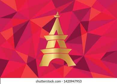 Vector Illustration of Paris Eiffel Tower Icon with Red Polygon and Geometric. Graphic Design for Template, Layout, Background, Poster and More. 