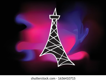 Vector Illustration of Paris Eiffel Tower with Colorful Neon Background