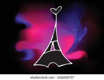Vector Illustration of Paris Eiffel Tower with Colorful Neon Background