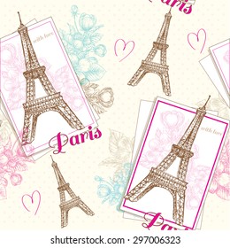 The vector illustration "Paris frame and Eiffel tower pattern" for design