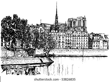 Vector illustration of Paris- Ile de la Cite (hand drawing)