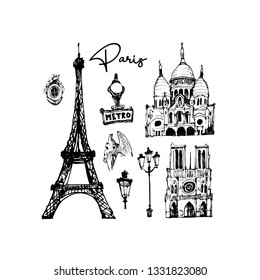 Vector illustration with Paris on white background